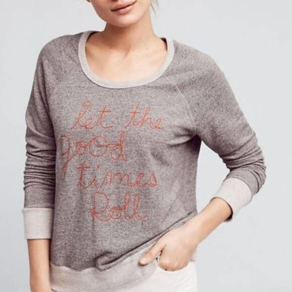 Anthropologie Sundry Good times Roll Women gray preowned round neck sweatshirt S - Picture 1 of 6